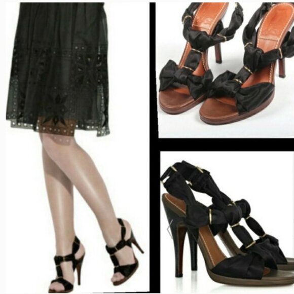 ⭐️HP⭐️LANVIN▪️Eté 2010 Black & Brown Braided Satin & Leather Sandal Heels - Picture 10 of 10